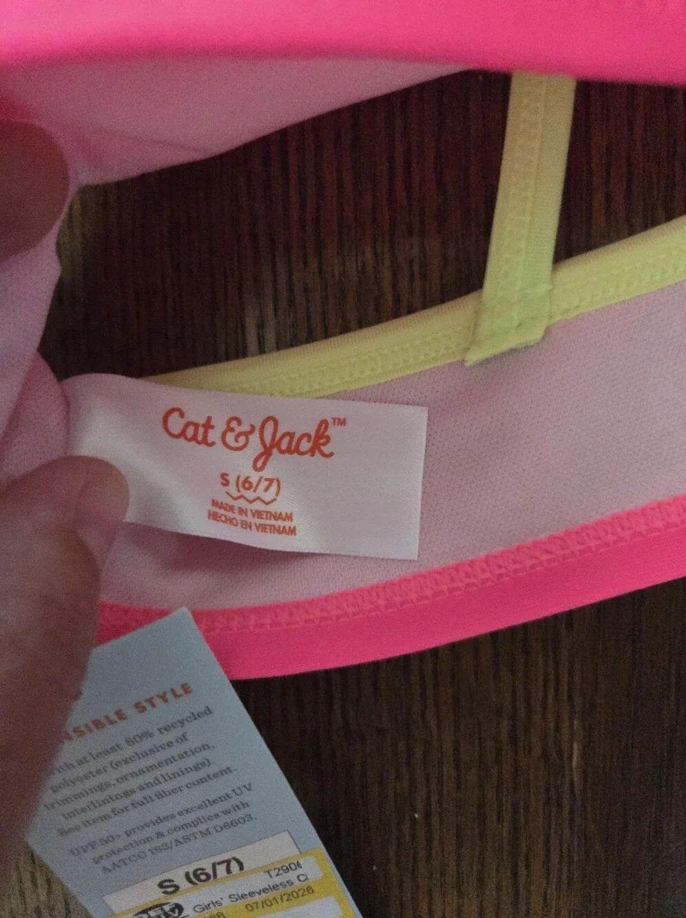 New Cat & Jack Girls Small Pink/Yellow Tankini Swim Suit